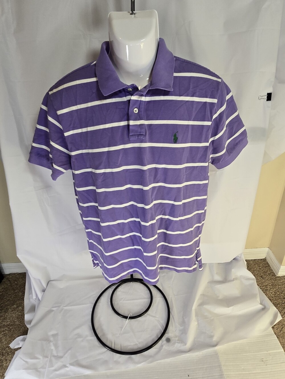 Vintage 90s Polo Ralph Lauren Striped Polo Shirt Purple White Large